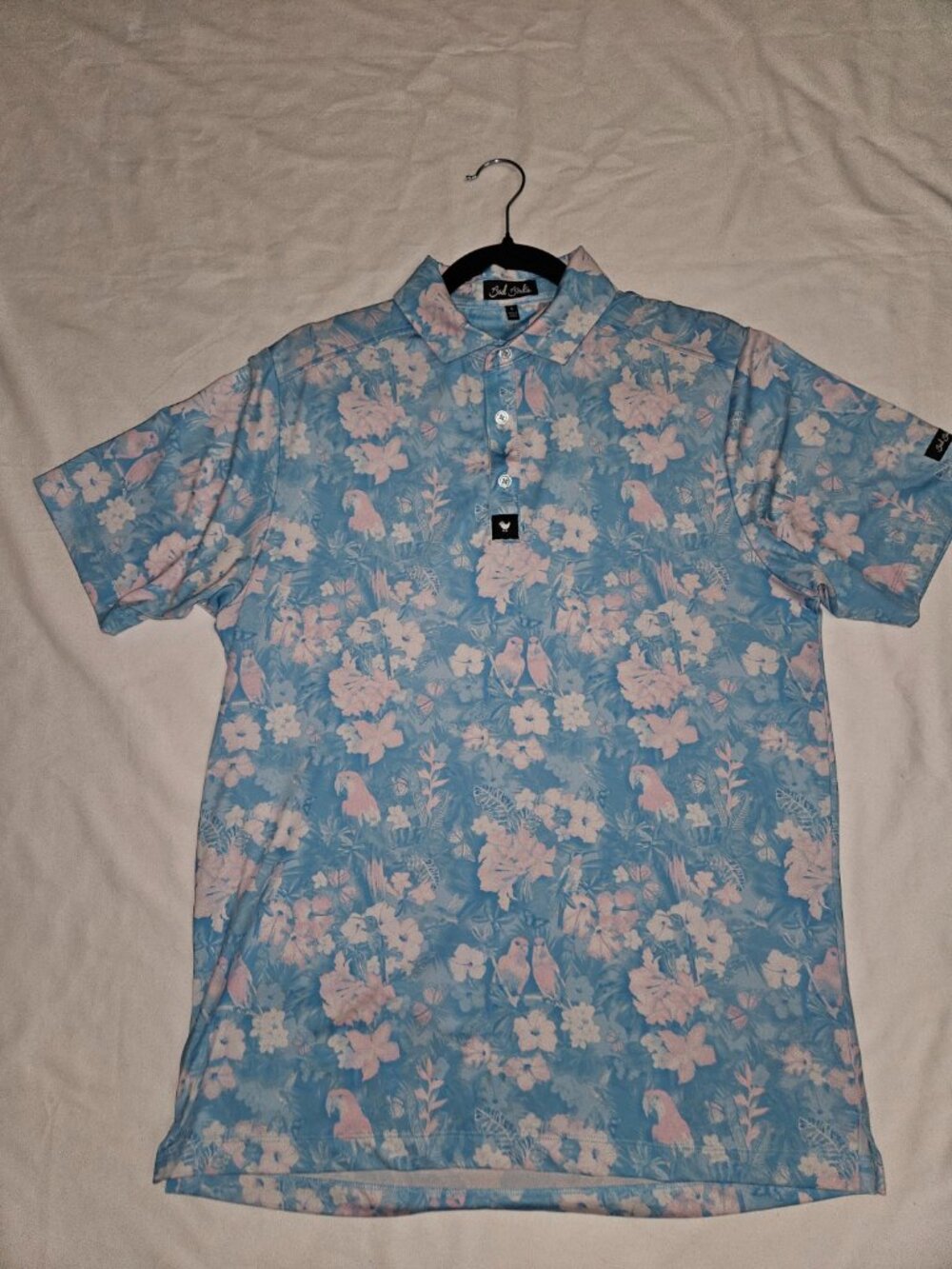 🦜 BAD BIRDY Light Blue Parrot Print Performance Golfcore Polo Shirt 🌴